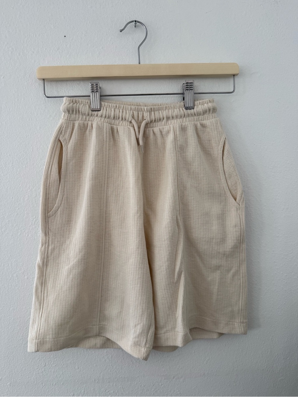 Zara Cream Waffle-Knit Drawstring Shorts